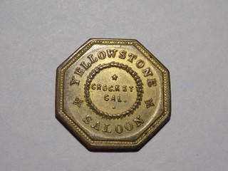 Calif. YELLOWSTONE / CROCKETT / CAL. / SALOON GF / 5¢ / DRINK K 22