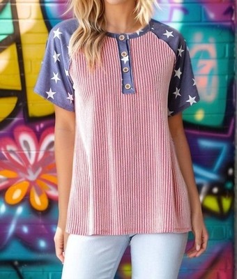 Heimish Usa American Star Button Up Top Multi