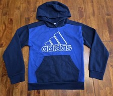 Boys Adidas Hoodie Youth Pullover Three Stripes Sweatshirt Medium Blue