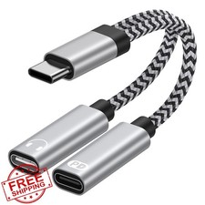 USB C to Dual USB C Headphone Charger Adapter 60W Fast Charge