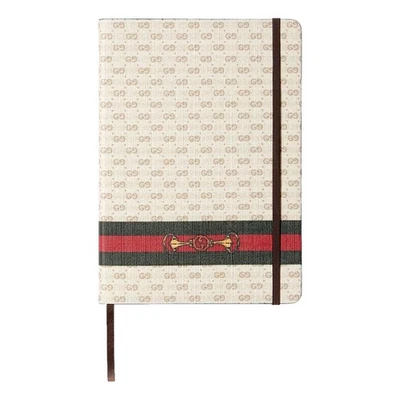 New Large Gucci Notebook with Web and Horsebit in Ivory and Brown mini GG - Image 1 of 3