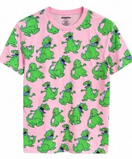 Nickelodeon Rugrats Reptar All Over Print T-Shirt Pink Green Men's Size M