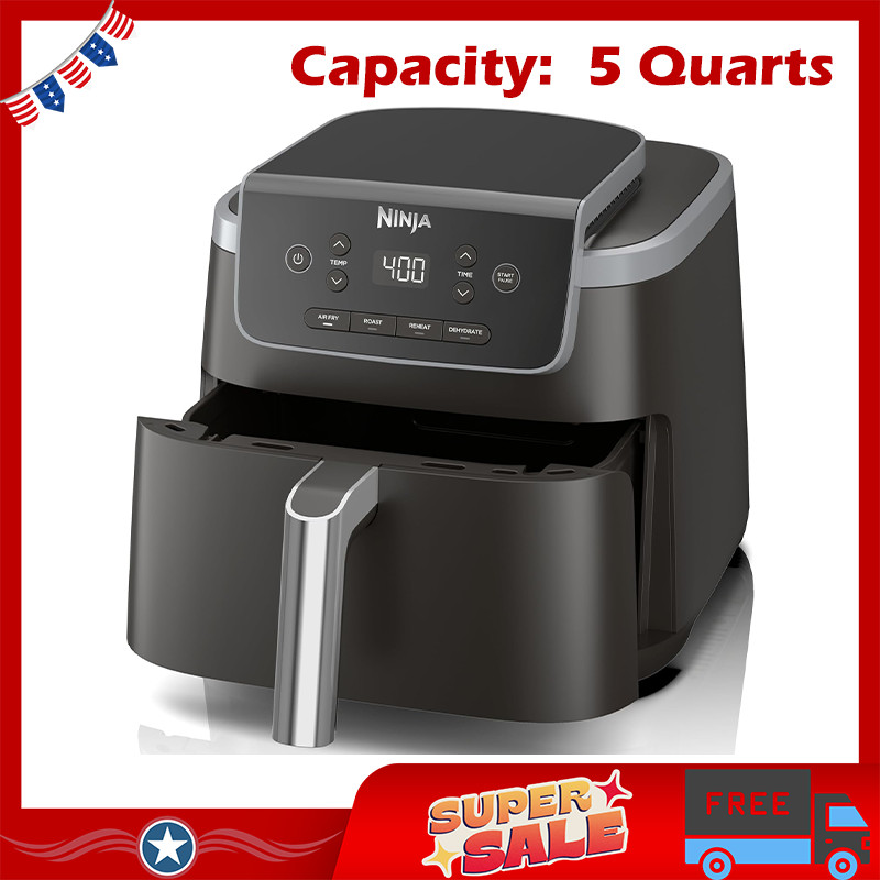 Ninja 5QT Air Fryer 4-in-1 Air Crisp Roast Reheat Dehydrate 400F Grey AF141
