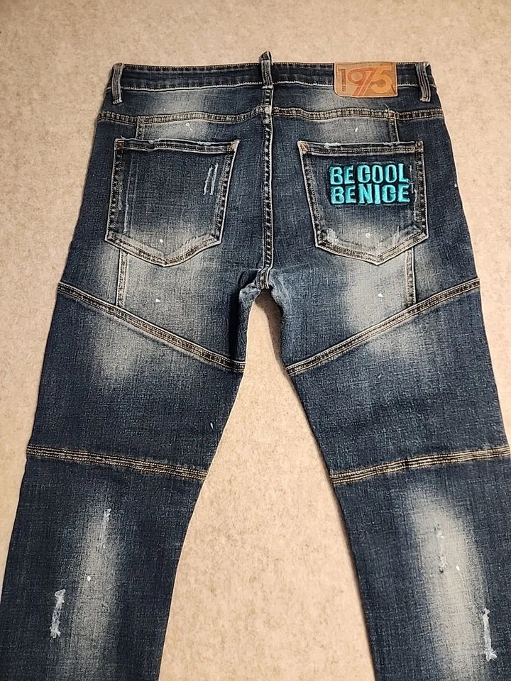 Rare Dsquared2 Slim  Tidy Biker  BE COOL BE NICE  Denim Jean men 36x29  repair - Image 4 of 4