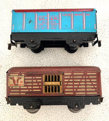 Marx O Gauge Union Pacific #59 Stock Car & DLW High Side Gondola 6  4 wheel Cars