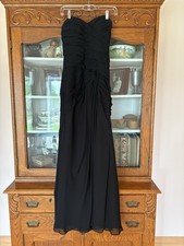 BILL LEVKOFF SIZE 6 WOMEN BLACK R0UCHED PLEATED STRAPLESS FORMAL MAXI DRESS