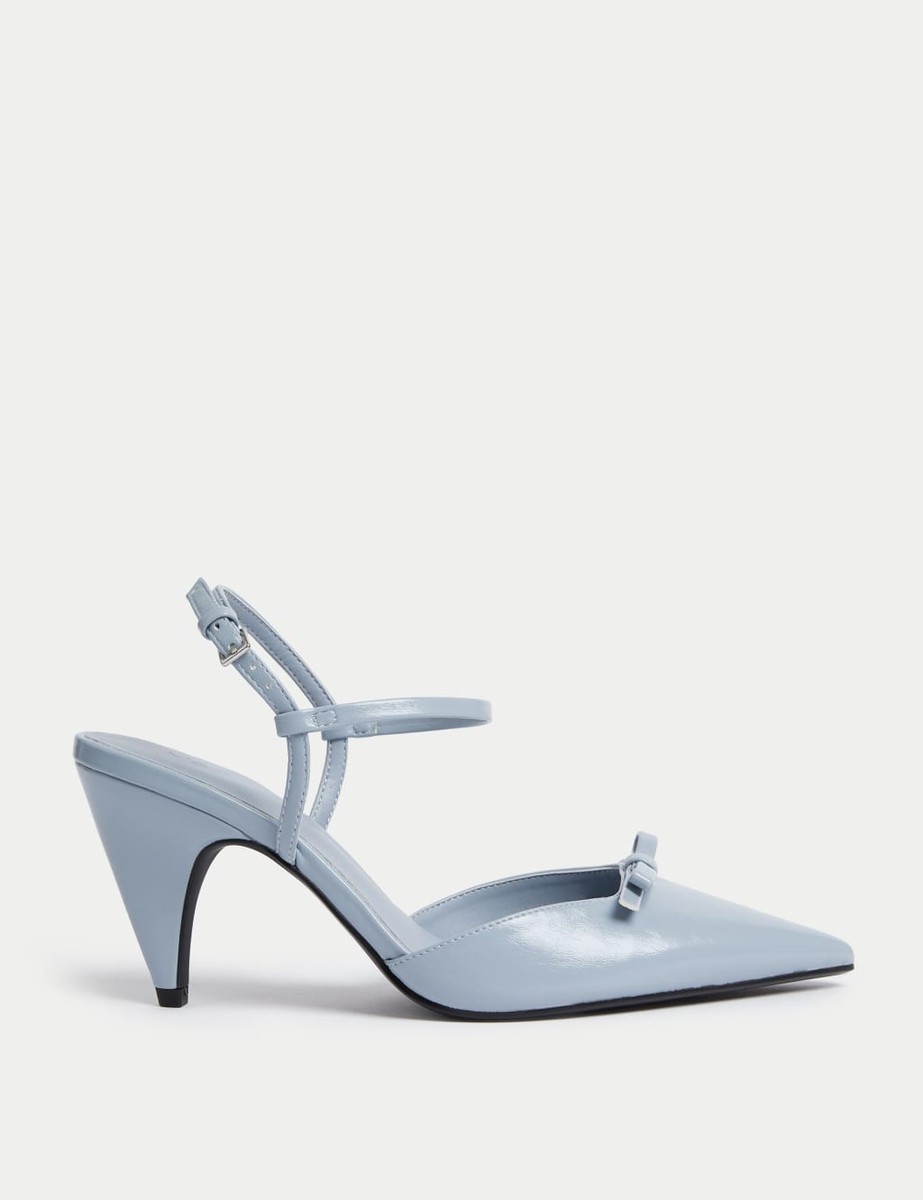 Marks Spencer Womens Blue Synthetic Heeled Court Shoes M&S