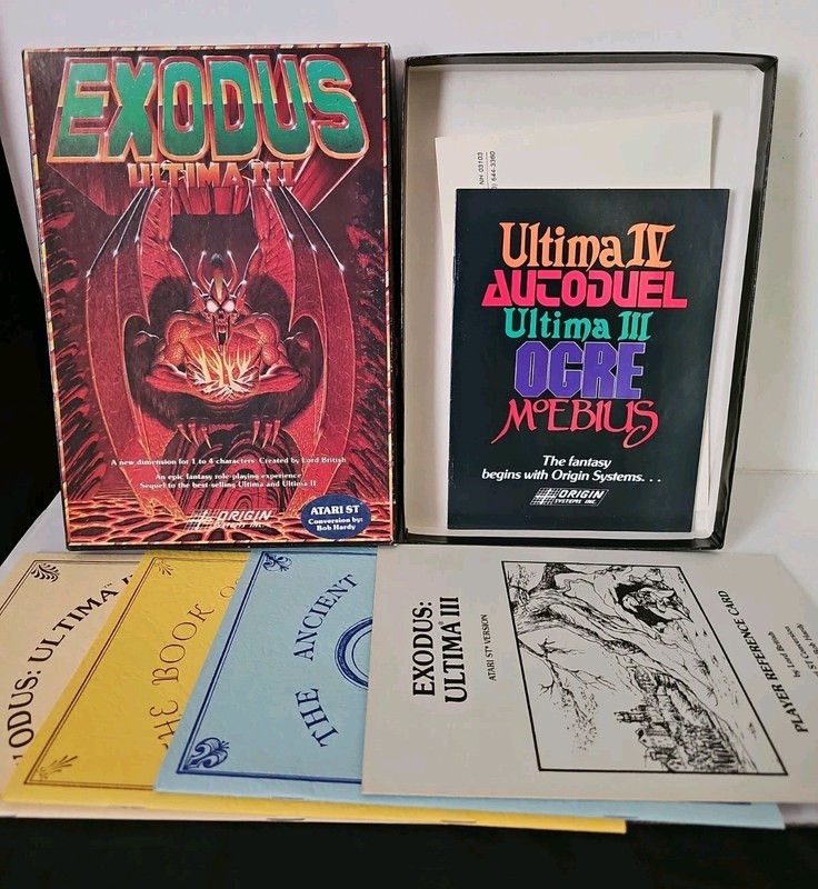 Box and Manuals / Books ONLY for Ultima III: Exodus ATARI ST Incomplete No Disk