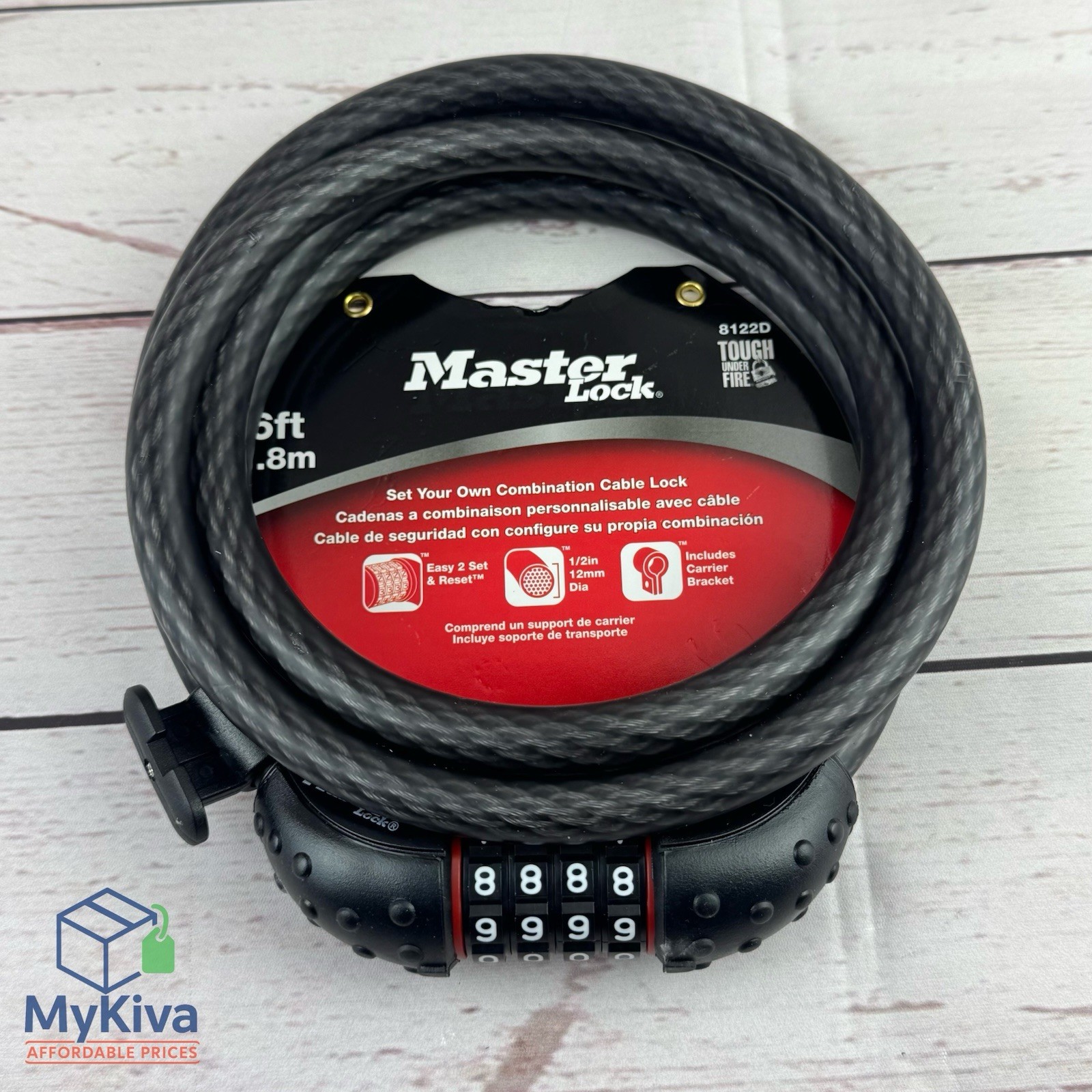 Bike Cable Lock Master Lock Resettable Combination 6 Foot 1/2 Inch Security