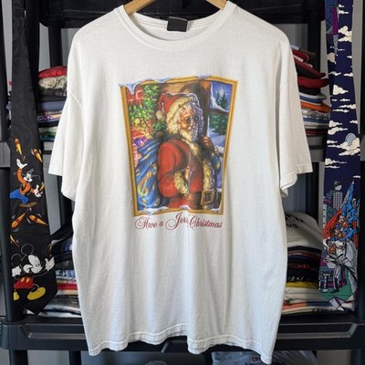 Grateful Dead Jerry Garcia Santa Men's White T-Shirt Size XL Liquid Blue