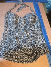 Merona Womens Sz L Tankini Blue White Print