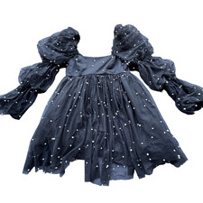 Asos Dress Womens  Eight Black Babydoll Tulle Faux Pearl Puffy Sleeve