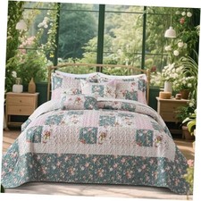 Queen Size Quilt Set - Reversible Floral Queen 90" 98" Chic Farmhouse