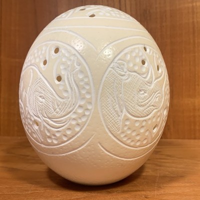 Vintage Hand Carved Ostrich Egg Safari Animals