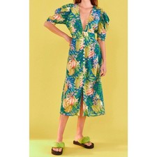FARM Rio Women's Women's  Star Fruits Puff Sleeve Midi Dress Multicolor XL NWT 