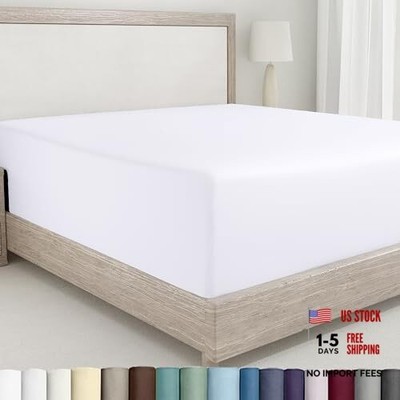 Fitted Sheet Only - 100% Cotton 400 Thread Count Sateen, Deep Queen 01 - White
