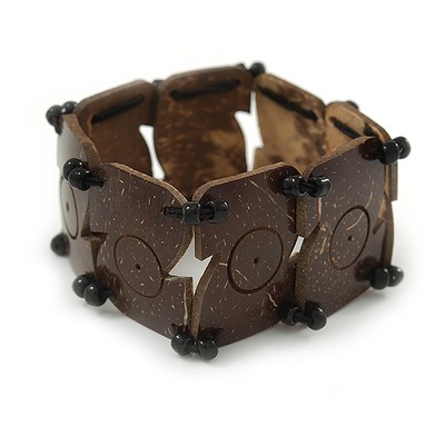 Brown Coco, Flex Armband mit schwarzen Glasperlen - 18 cm L