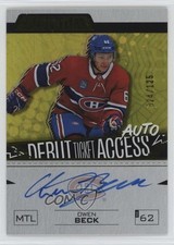 2023-24 Credentials Debut Ticket Access Yellow 24/125 Owen Beck Rookie Auto RC