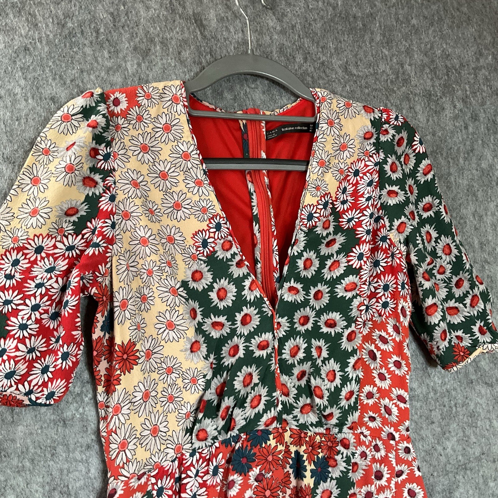 Zara Trafaluc Collection Dress Juniors Small Red Floral Patchwork Boho Festival*