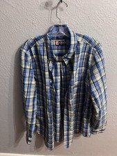 Chaps Button Down Mens Shirt Blue Plaid Long Sleeve Size Medium