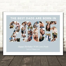 Photo Collage Blue Birthday Gift For Dads 33-Photo Year 2005 Print Or Canvas