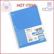 Mead Spiral Notebook, 1 Subject, Graph Ruled Paper, 7-1/2" x 10-1/2", 100 Sheets