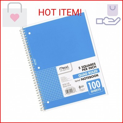 Mead Spiral Notebook, 1 Subject, Graph Ruled Paper, 7-1/2'' x 10-1/2'', 100 Sheets