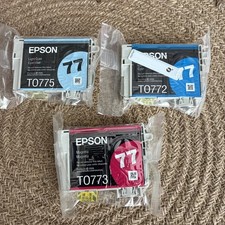 3 Genuine Epson 77 Ink Cartridge T0772 Cyan T0773 Magenta T0775 Light Magenta