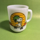 New ListingVtg Anchor Hocking Skateboarding Snoopy Peanuts Great to Expert Milk Glass Mug C