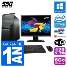 PC Tour Lenovo M92p Ecran 27" Pentium G2020 RAM 8Go SSD 120Go Windows 10 Wifi