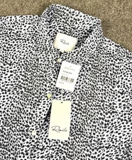 NWT! RAILS Anna Button Up Shirt-Womens Med-Black Blue Lynx Animal Print Light