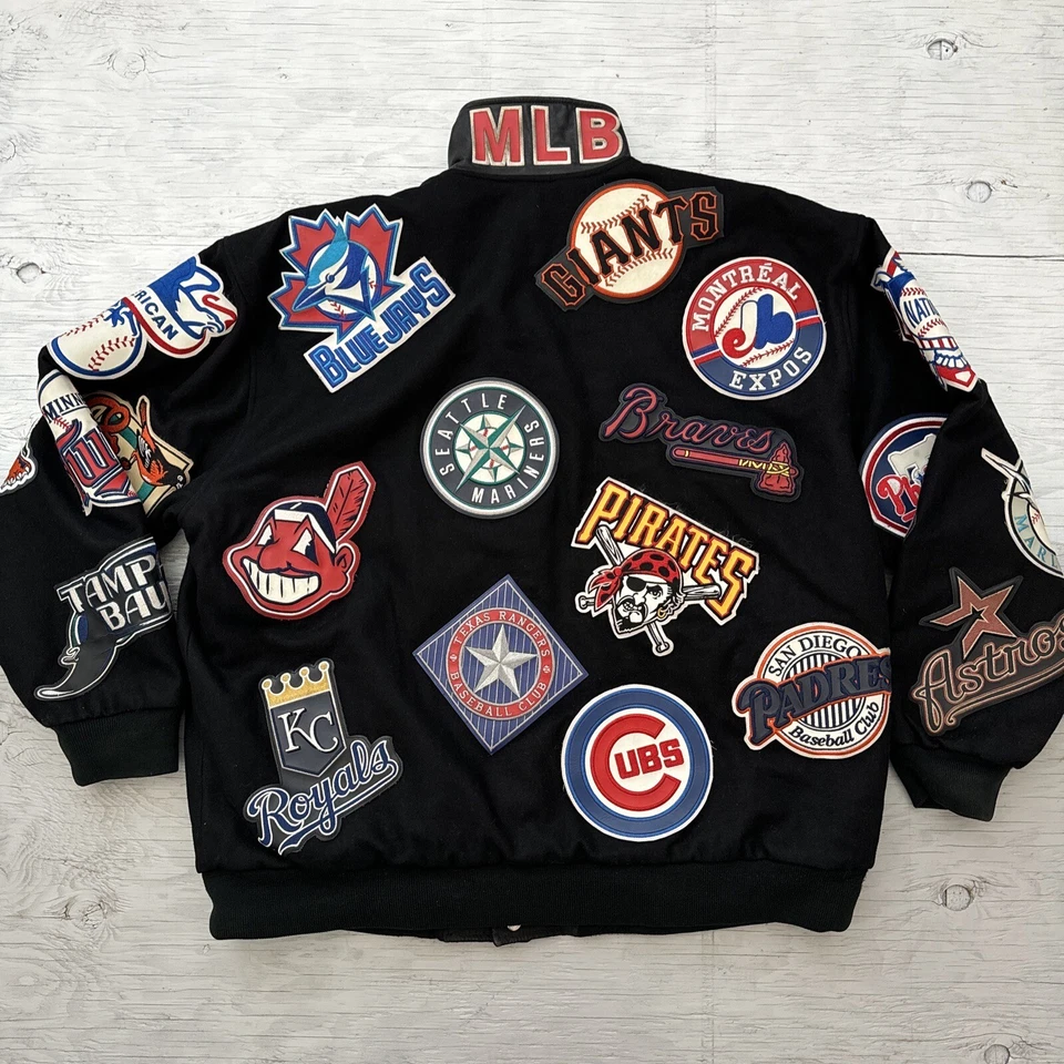 Vintage 90s JH Design MLB Patch Wool Blend Reversible Baseball Jacket Sz 3XL - Image 2 of 4