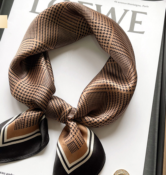 100% Silk 21-Inch Vintage Grid Scarf for Women - Elegant Neckerchief Wrap