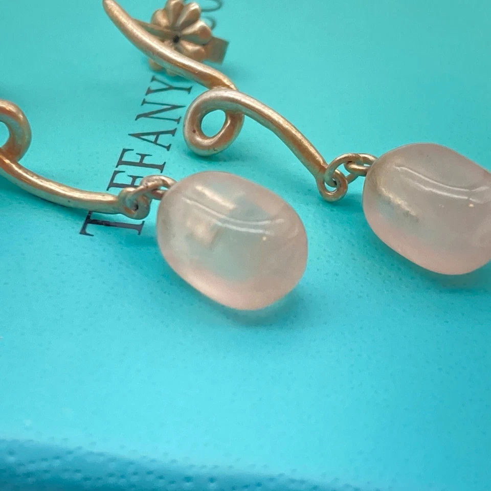 Tiffany & Co. Rose Quartz Gemstone Twist Dangling Earrings Silver 3.1g - Image 4 of 4