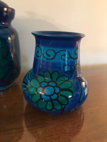 Vintage Raymor Bellini Blue Floral Pottery Vase Apothecary Jar Ashtray - Italy - Picture 2 of 10