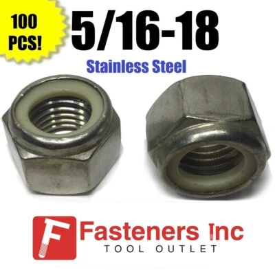 STAR (Qty 100) 5/16-18 Stainless Steel Nylon Insert Lock Hex Nut UNC Nylock