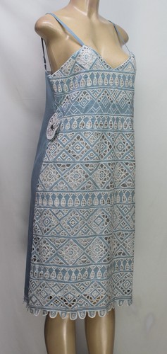 Hibis Lace Works Women's Dress Sleeveless Lined Embroidered Blue/White Size L - Picture 4 of 7