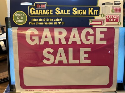 Hy-Ko Sign, Garage Sale Kit KIT-13 New In Plastic. Signs Arrows Prices Inventory