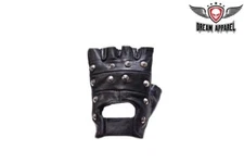Studded Fingerless Motorcycle Gloves, Black Genuine Leather – Rugged Biker Style