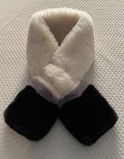 Cream Gray Black Faux Fur Fluffy Furry Pull Through Scarf Colorblock Neck Wrap