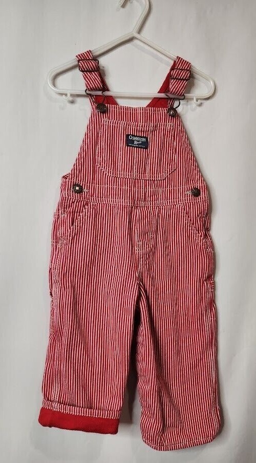 OshKosh B'Gosh 赤と白のストライプ オーバーオール 12month OshKosh B'Gosh 赤と白のストライプ オーバーオール 12month