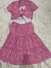 123 KID Girl's White Top  Pink  White Skirt 3 Piece Set NWOT Size 12