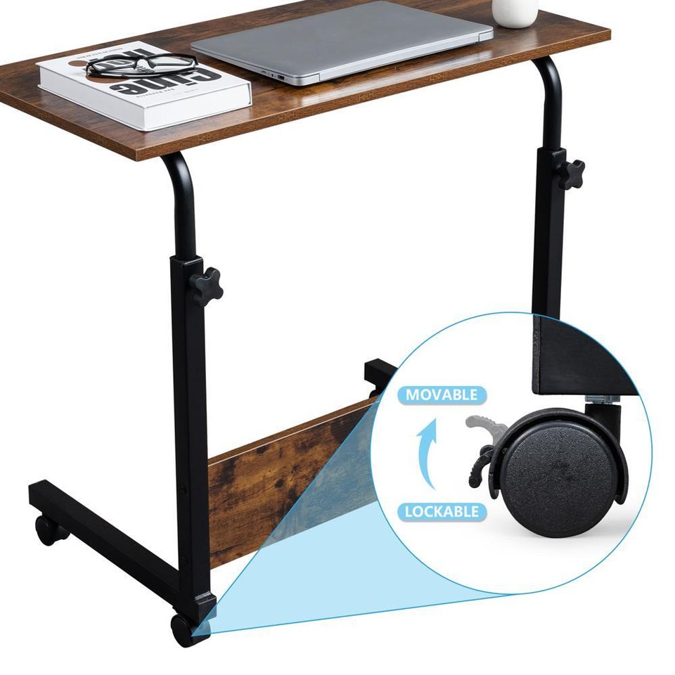 FCH Adjustable Height Rolling Laptop Desk – Portable PC Stand With Shelves, 47x23.6x29.5 In