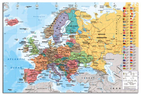 Offizielle Europa-Karte mit Flaggen Wandkarte MAXI-Poster - Bild 1 von 1