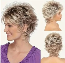 Women's Short Golden Brown Mixed Color Natural Stylish Fiber Full Top Wig 