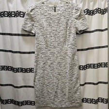 Calvin Klein white & black stretchy tweed short sleeve pencil knee length dress