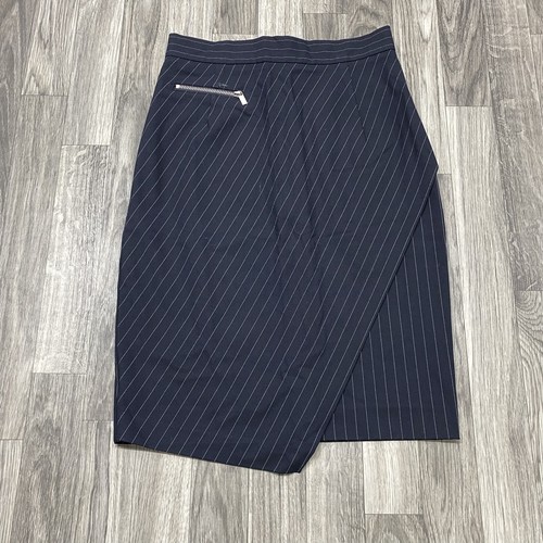 Falda H&M Cremallera Trasera Superpuesta Frontal Azul Rayas Recta y Lápiz Para Mujer Talla 4 - Imagen 3 de 9