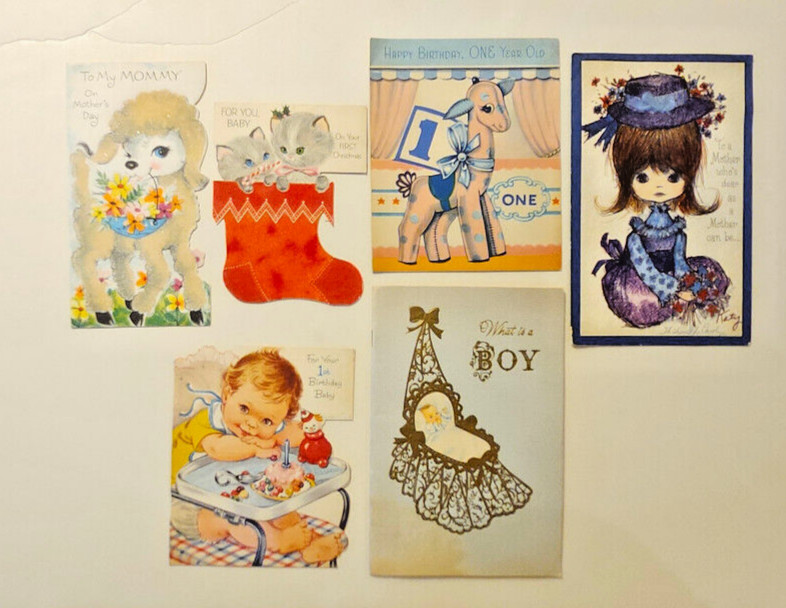 Vintage 1960s GREETING CARD Lot Of 5 + What Is A Boy Book 1950 MCM Art