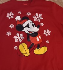 Disney Mickey Mouse Christmas Sweater Pullover Women Large Red Snowflake Holiday