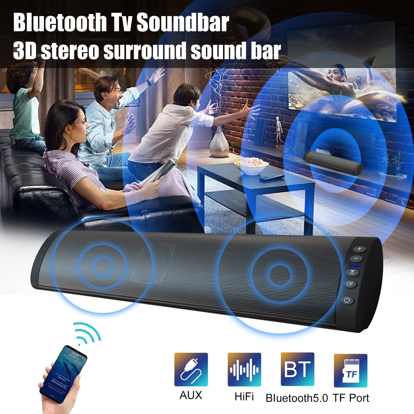 Dual Speaker Bluetooth Surround Sound Bar Subwoofer TV Projector Home